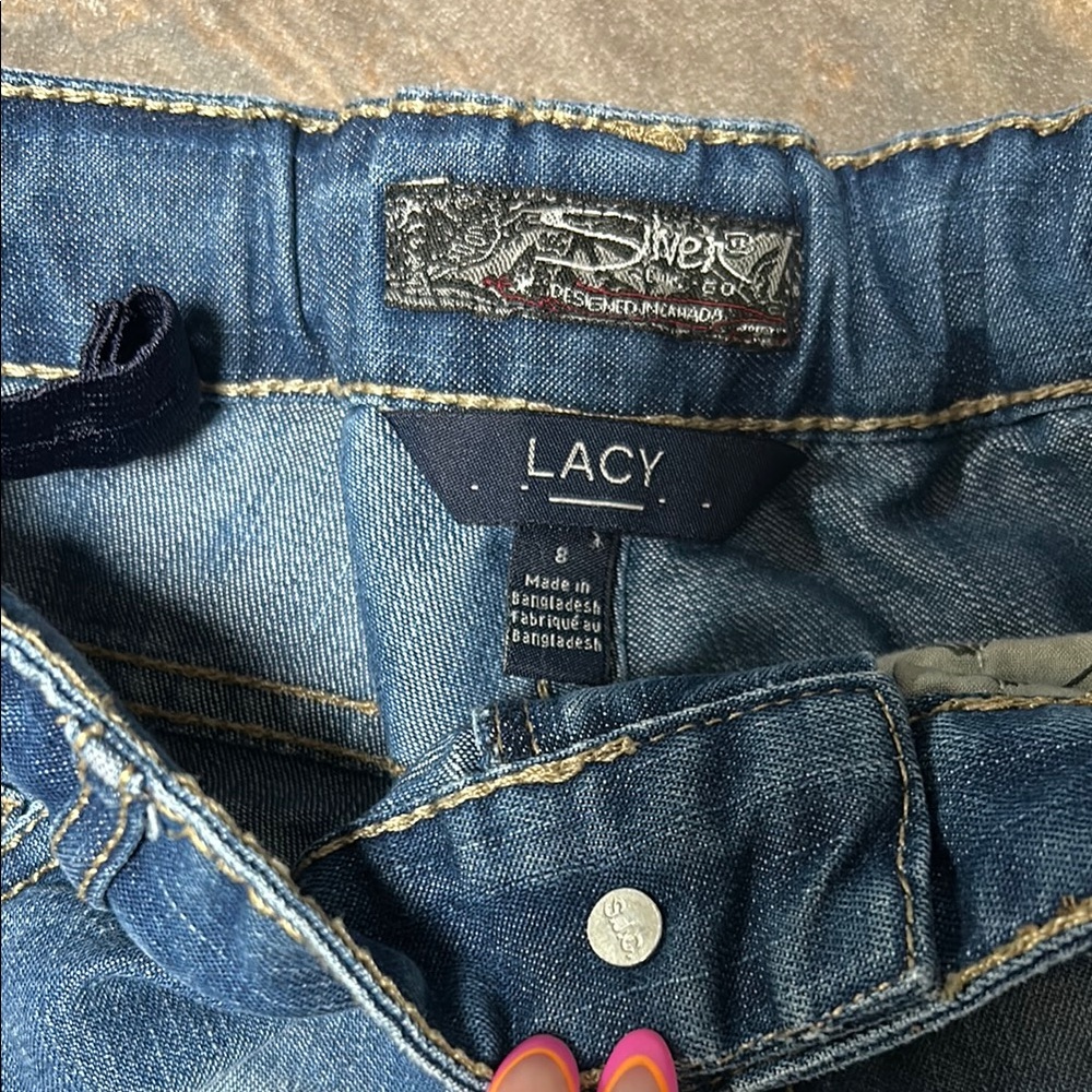 Silver Jeans Blue and White Jean Shorts with Lace Trim - Picture 2 of 2